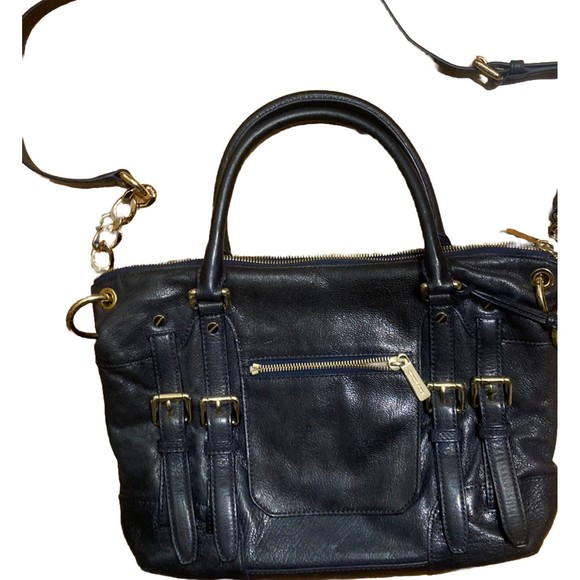 Michael Kors McGraw Navy Leather Handbag with gold tone hardware. - Picture 2 of 6